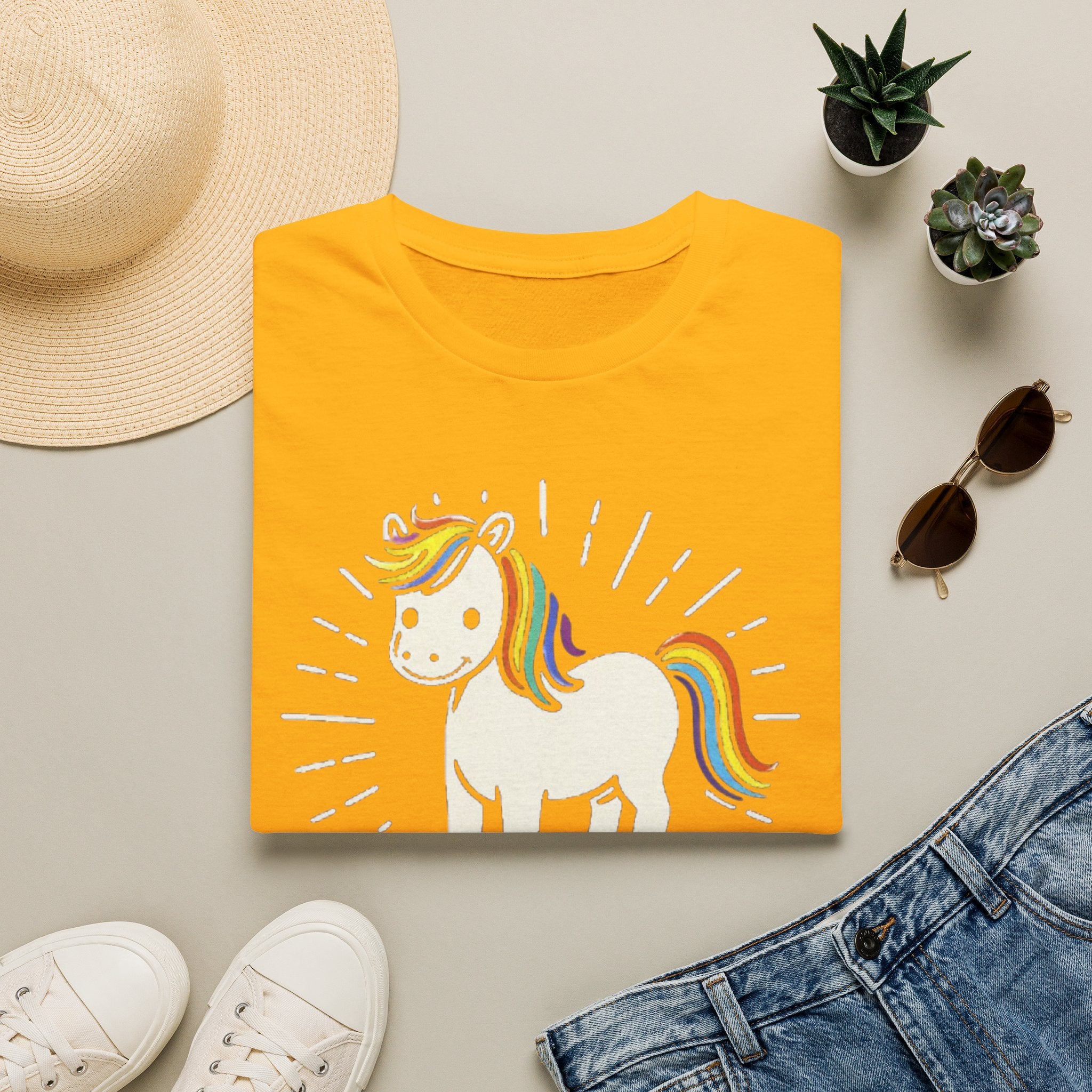 Summer Tee — Sunshine Rainbow Little White Horse